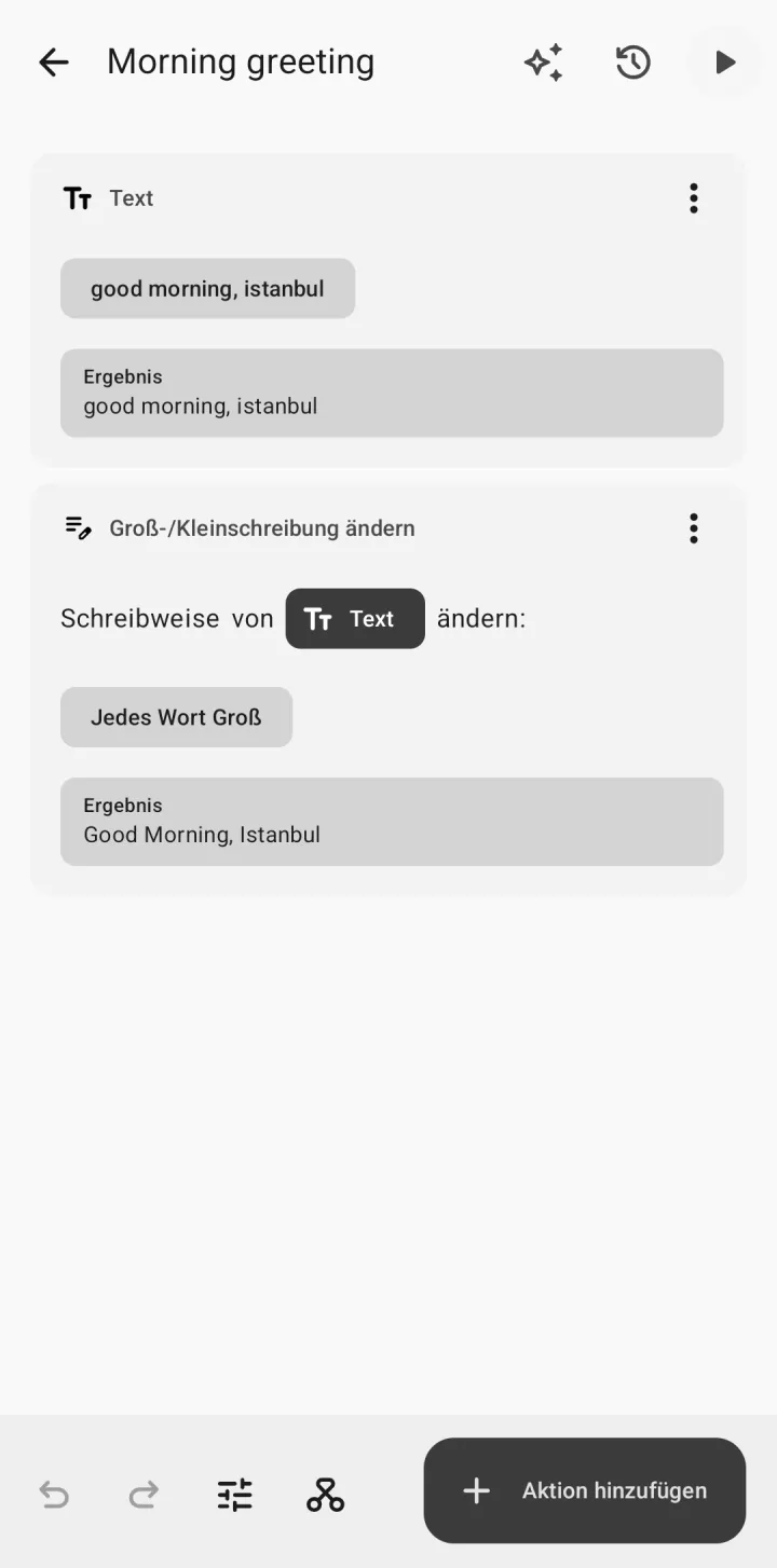 Was jeder Schritt bei einer Ausführung erzeugt hat