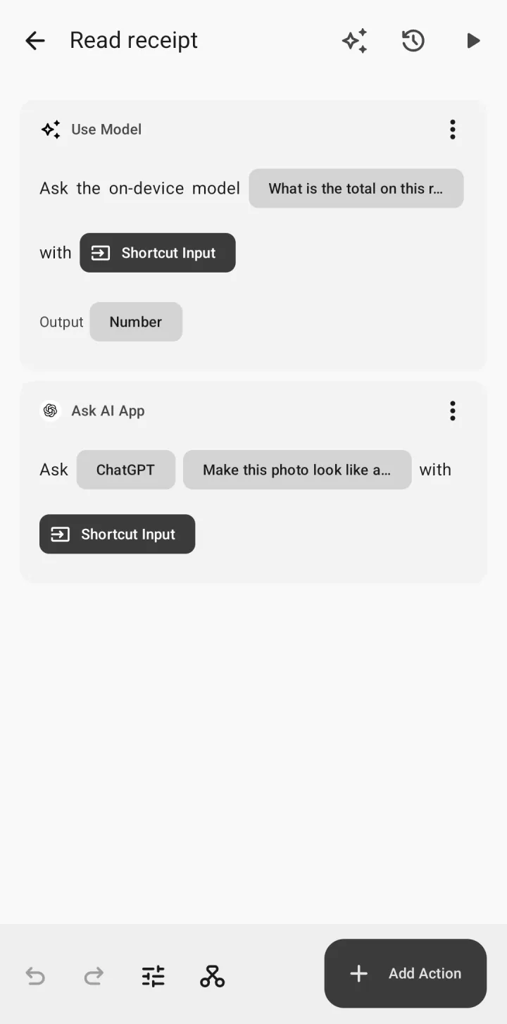 Shortcut steps that use AI