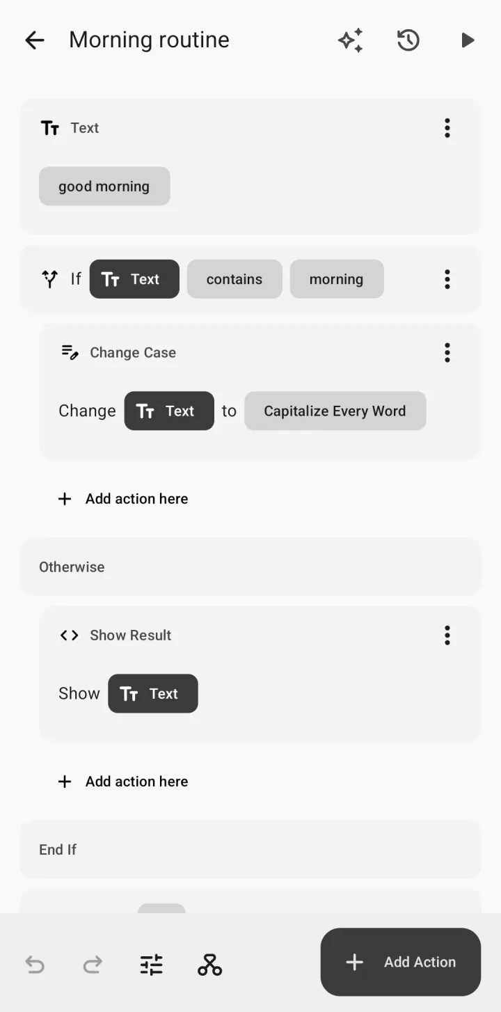 A shortcut’s steps in the editor