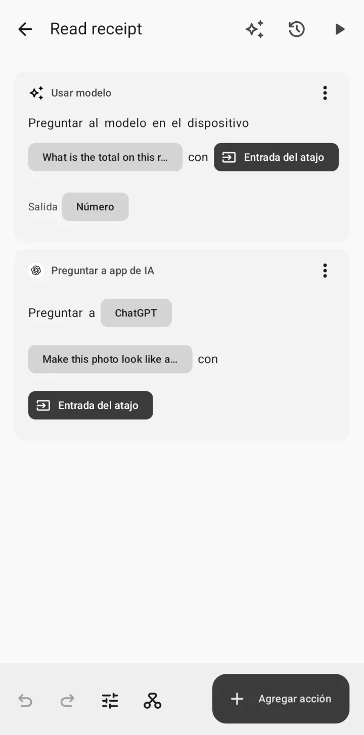 Pasos de un atajo que usan IA