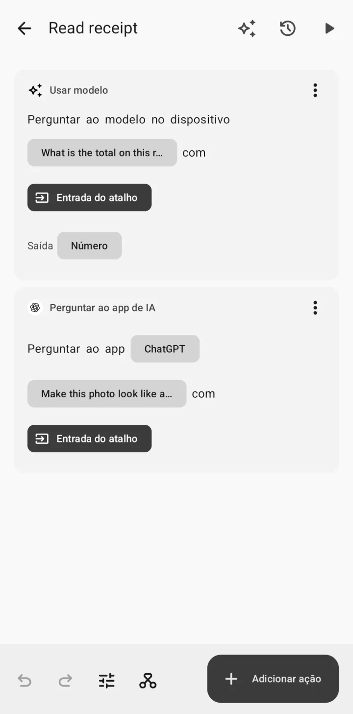 Etapas de atalho que usam IA